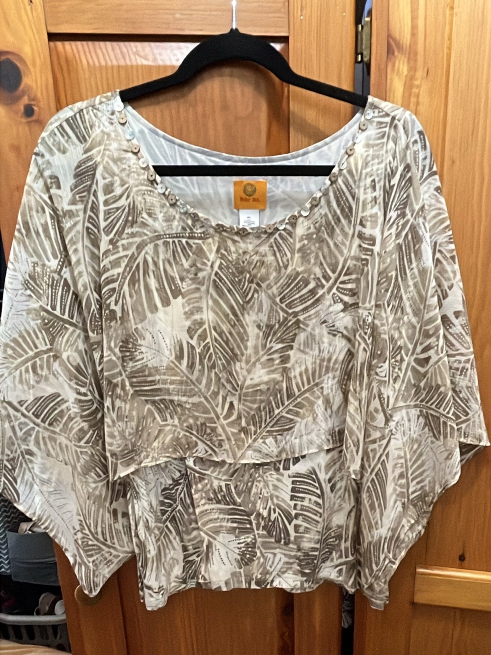 Ruby Rd. Cream and Brown Leaf-Print Layered Tunic